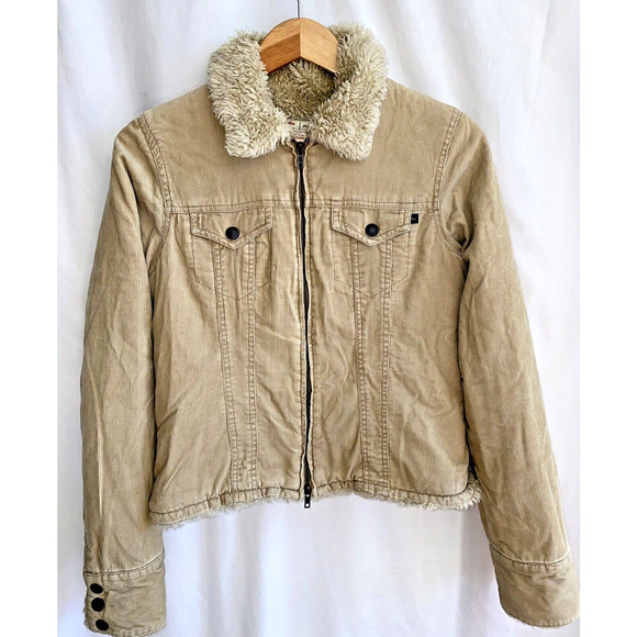 Abercrombie & Fitch VTG Y2K Beige Corduroy Sherpa Lined Trucker Jacket Size M - Picture 1 of 4
